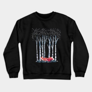 Forest Birches and fox with baby, outdoor and nature lovers, watercolor style Crewneck Sweatshirt